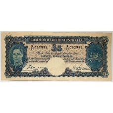 AUSTRALIA 1939 . FIVE 5 POUNDS BANKNOTE . VERY SCARCE